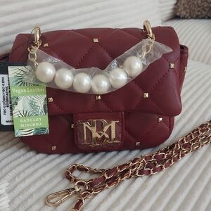 Badgley Mischka Quilted Vegan Leather Crossbody Bag in Deep Red NWT